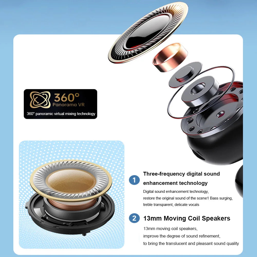 Wireless Ear Clip On Earphone Waterproof Bluetooth-Compatible 5.4 Sports Earphones Noise Canceling HiFi Stereo Headset