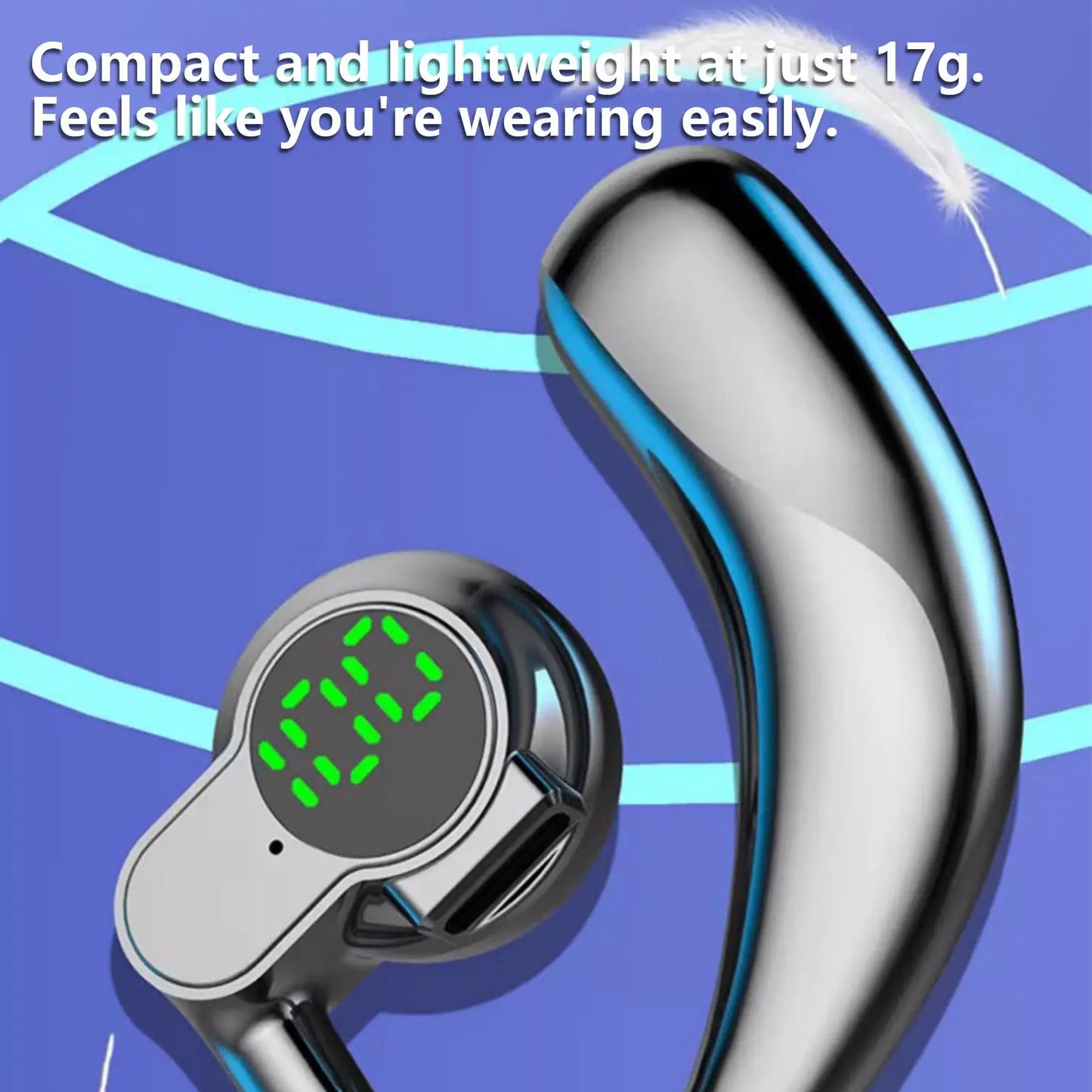 Single Ear-hook Blue Tooth 5.4 Headset Digital Display Wireless Sports Earbuds For Music Phone Calls Running Work Gym