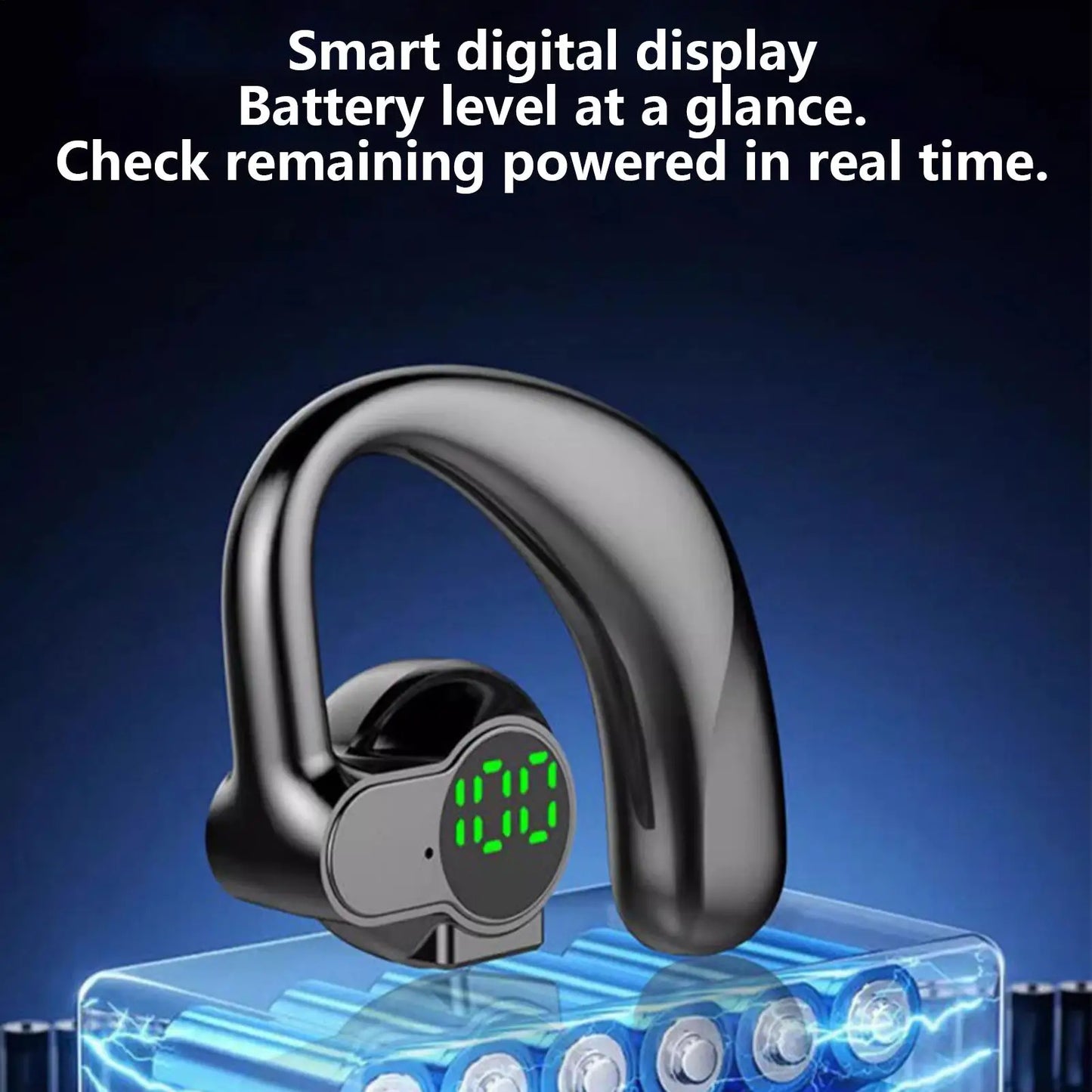 Single Ear-hook Blue Tooth 5.4 Headset Digital Display Wireless Sports Earbuds For Music Phone Calls Running Work Gym