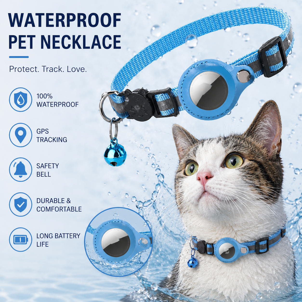 Waterproof Reflective AirTag Collar for Dog & Cat